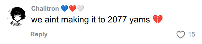 Comment expressing doubt of survival to 2077 amid existential risks