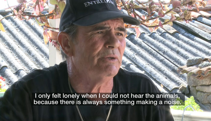 Close up of Marcos Rodriguez Pantoja, known as the man raised by wolves, speaking during an interview Close up of Marcos Rodriguez Pantoja, known as the man raised by wolves, speaking during an interview