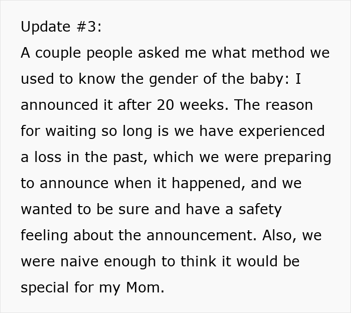 Text post explaining the reasoning behind a baby gender announcement amidst story about an ex pursuing a woman.