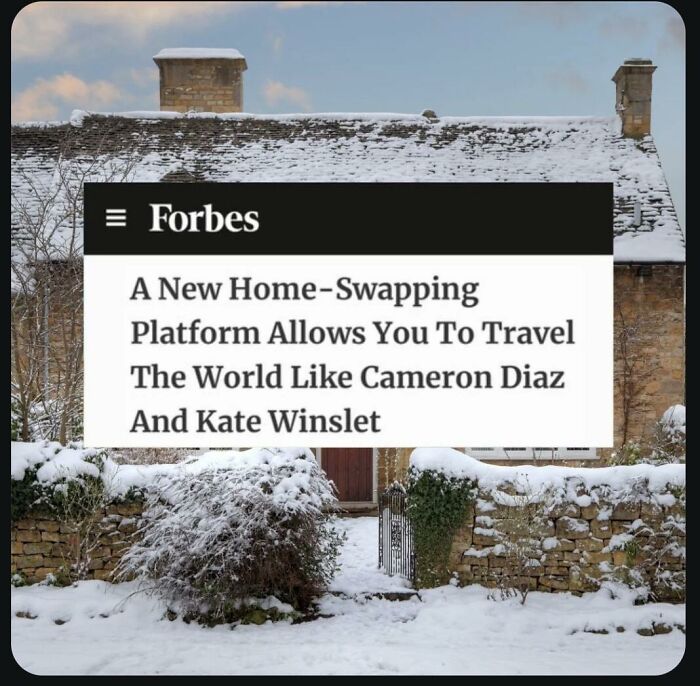 Article headline overlay on a snowy cottage background illustrating funny advertising fails.