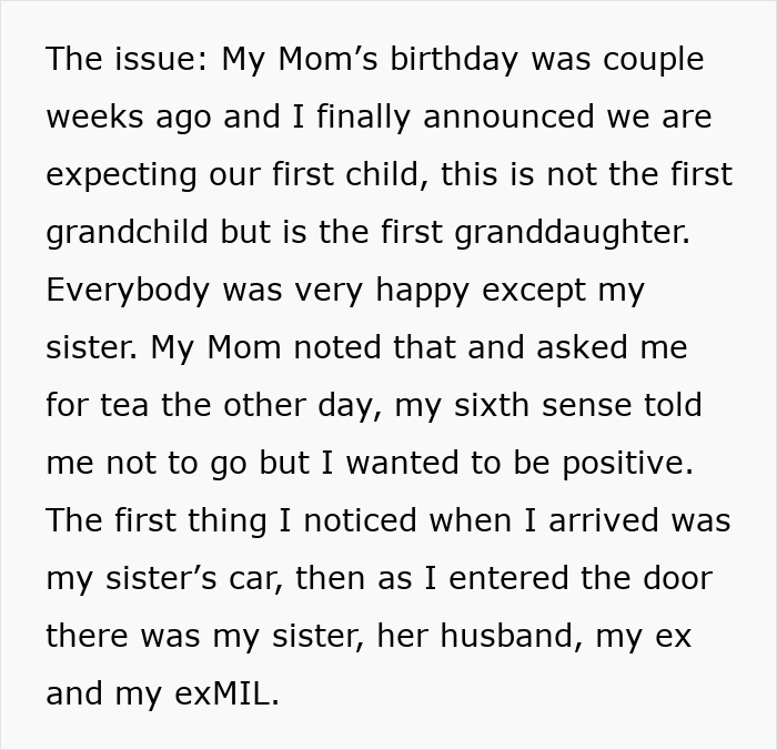 Text about sister and ex attending family event causing tension