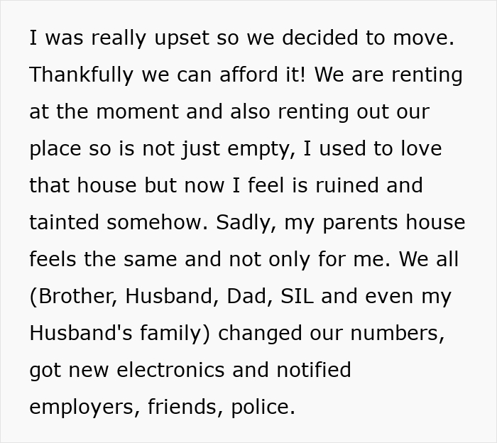 Text post discussing moving after a guy pursuing ex caused safety concerns.