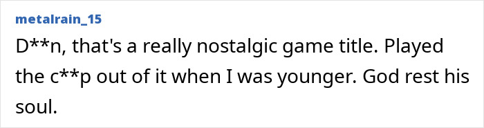 Social media comment remembering a nostalgic title by a video game creator.