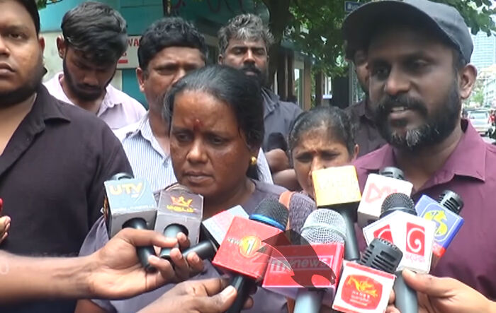 Family members of a Sri Lankan citizen speaking to reporters during a press conference about a blasphemy case. Family members of a Sri Lankan citizen speaking to reporters during a press conference about a blasphemy case.