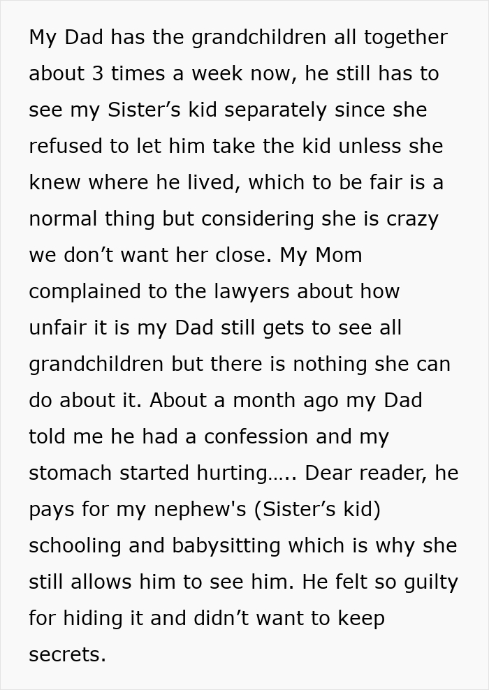 Story screenshot discussing family dynamics, secrets, and a sister helps an ex cross every boundary.