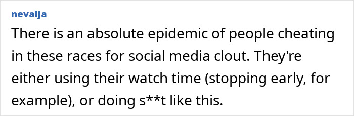 A social media comment discussing people cheating in a marathon for online clout A social media comment discussing people cheating in a marathon for online clout