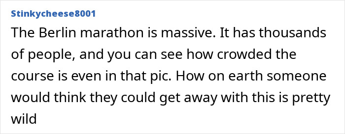 Online reaction noting the large crowds at the Berlin Marathon and the audacity of cheating in a marathon. Online reaction noting the large crowds at the Berlin Marathon and the audacity of cheating in a marathon.