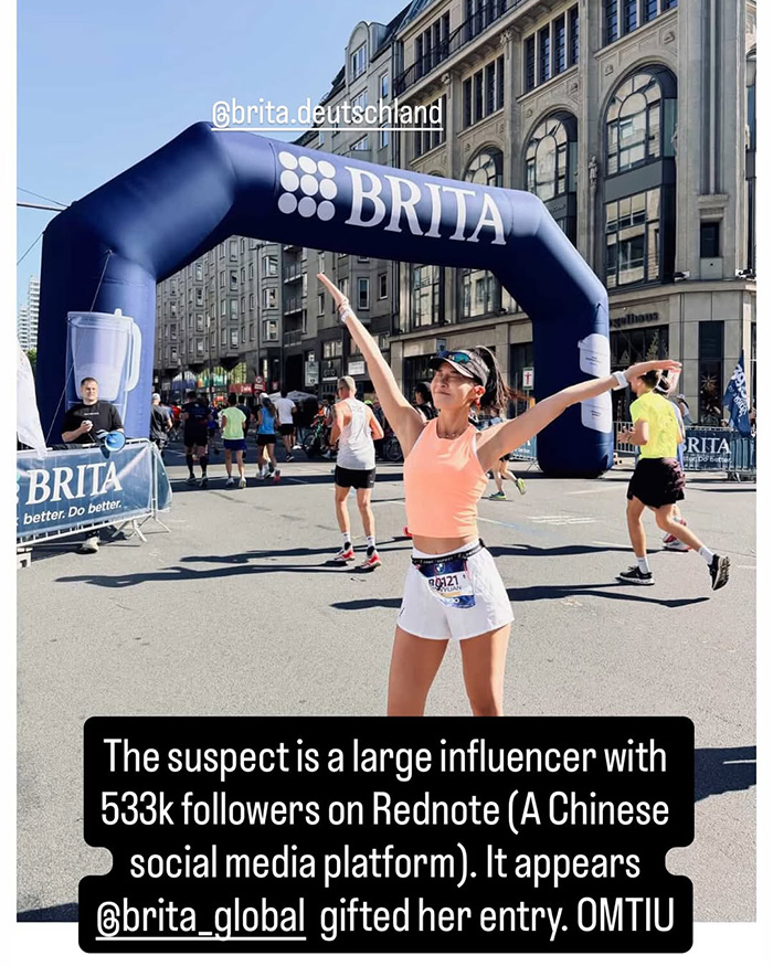 A female fitness influencer celebrating her run at the marathon finish line A female fitness influencer celebrating her run at the marathon finish line
