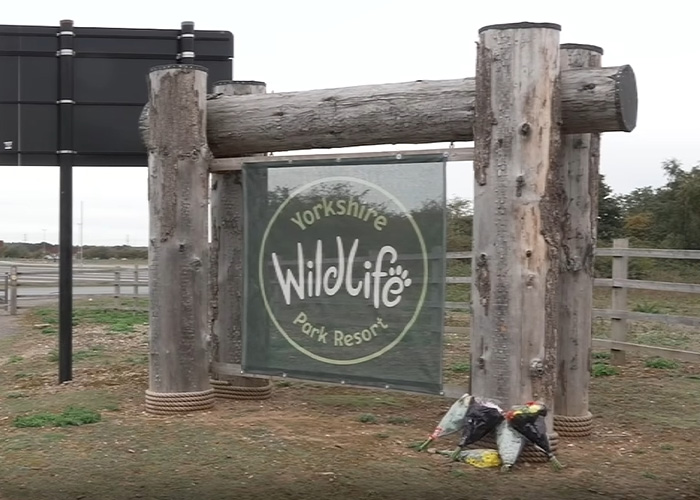 Yorkshire Wildlife Park Resort entrance sign with wooden frame