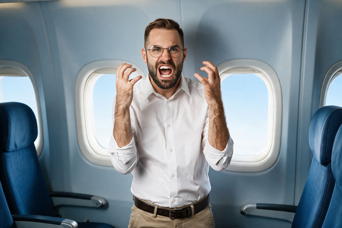 Angry dad yells on airplane, causing a diverted flight. Angry dad yells on airplane, causing a diverted flight.