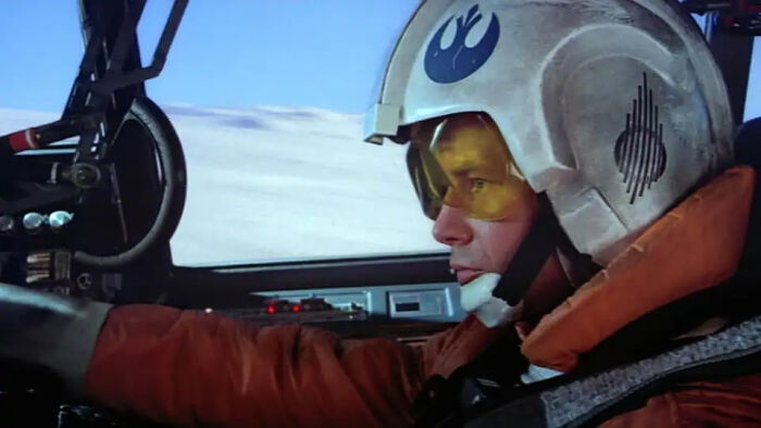 A close-up of a Star Wars pilot helmet demonstrating creative movie props design