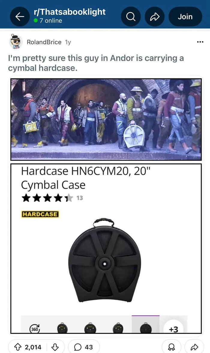 A comparison of an Andor scene featuring a cymbal case repurposed as movie props