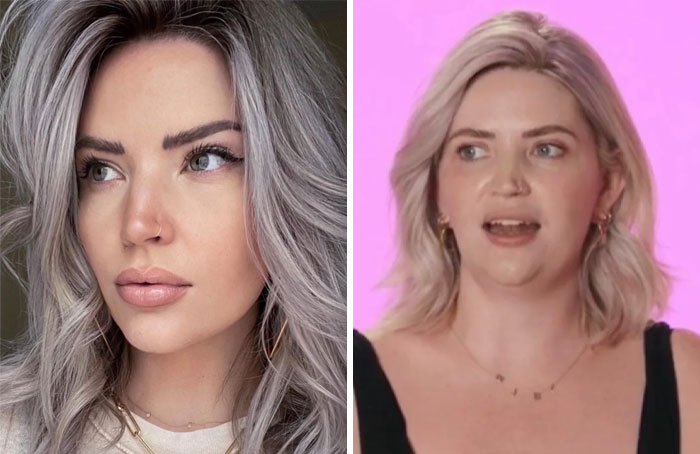 Photos showing a side by side comparison of a woman's edited and original face