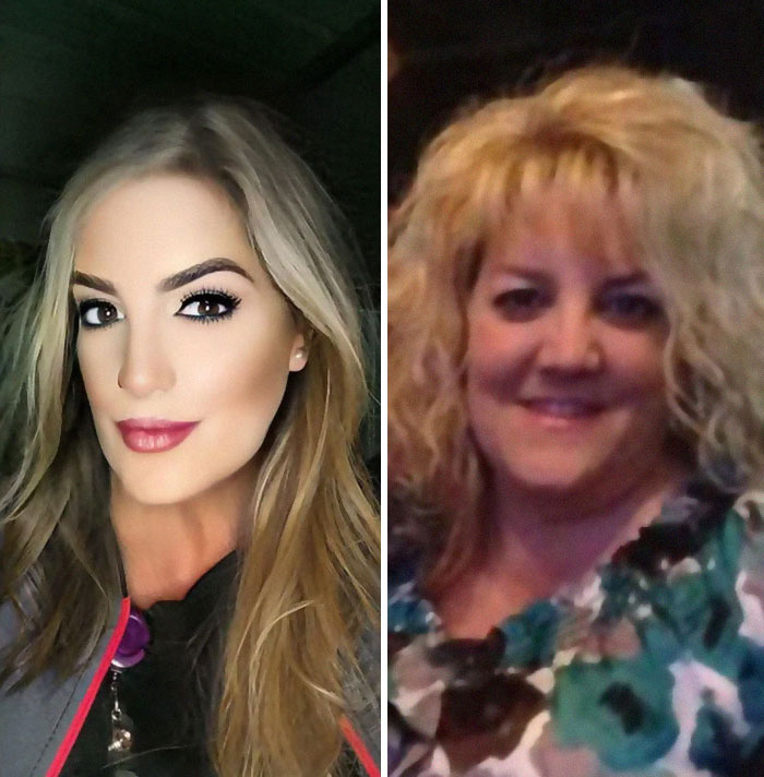 Ridiculous edited photos of two women showing dramatic photo editing effects