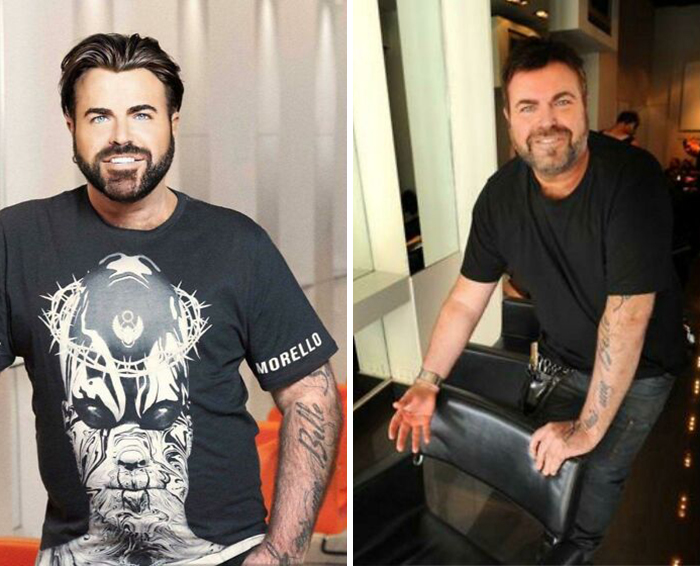 Ridiculous edited photos of man with and without digital enhancements