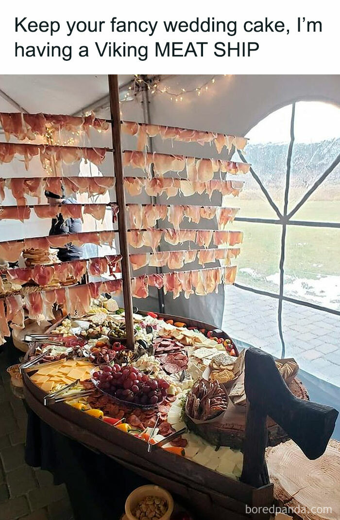 Viking meat ship charcuterie board mimicking historical Viking ship
