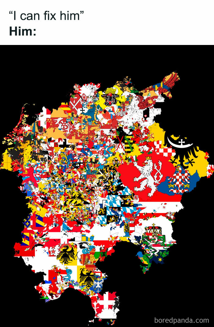 Medieval map showing complex Holy Roman Empire coats of arms history memes