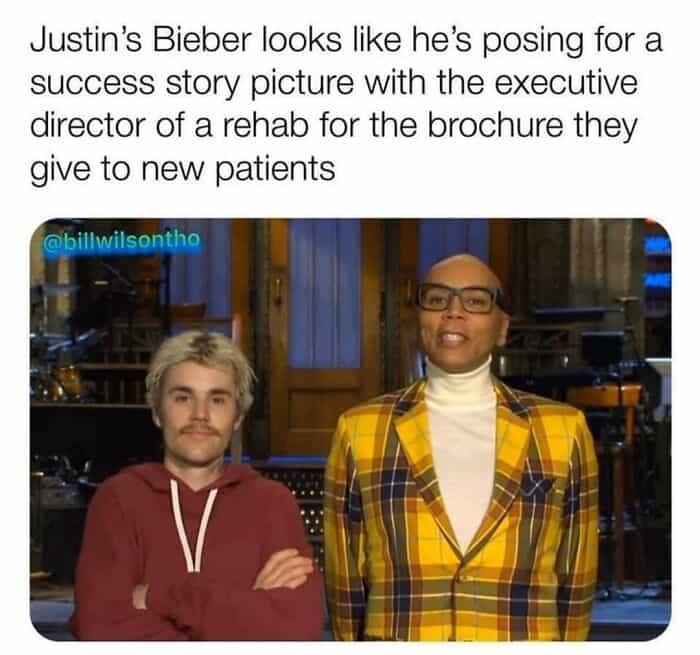 Meme comparing Justin Bieber to a rehab patient for some funny and oddly accurate insults