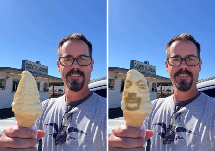 Hilarious edit by a photoshopper replacing soft serve ice cream with Snoop Dogg's face.