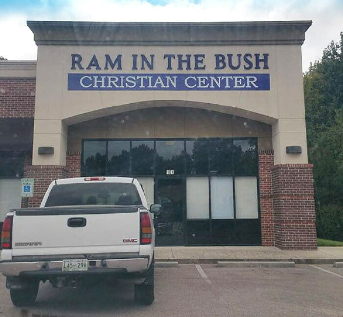 Church building exterior serving as a funny example of translation fails on signs