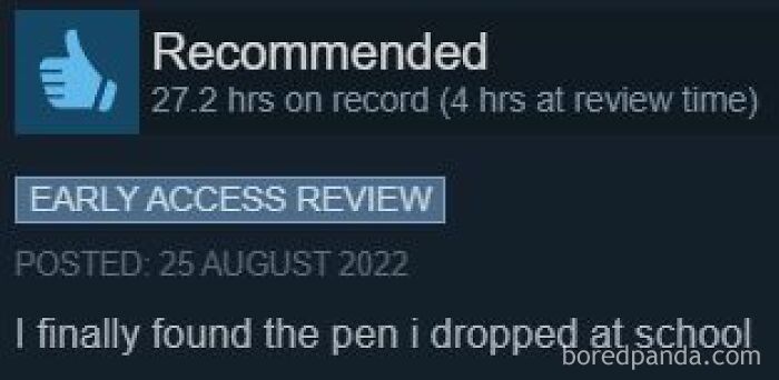 Entertaining Steam review claiming to have finally found a dropped school pen.
