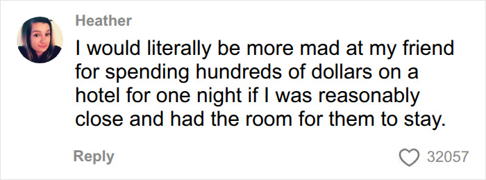 A social media reply about offering space to friends to avoid expensive NYC hotels. A social media reply about offering space to friends to avoid expensive NYC hotels.