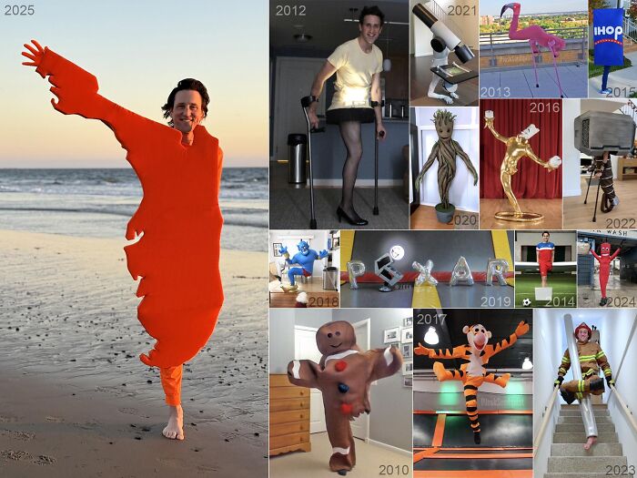Collage of creative Halloween costumes by people with disabilities featuring clever use of mobility aids