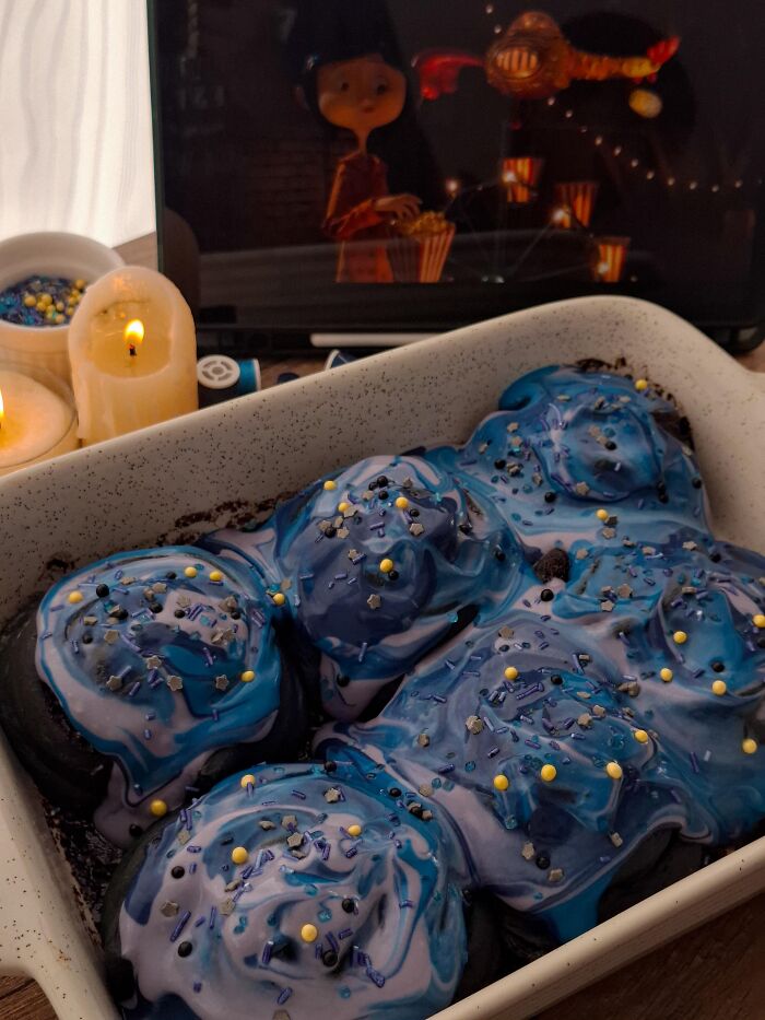 galaxy patterned frosted sweet treat for creative Halloween foods.