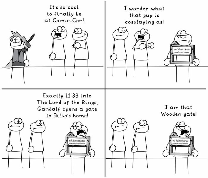 Hoppy Doodle comic about Comic-Con cosplay humor with a wooden gate cosplay joke