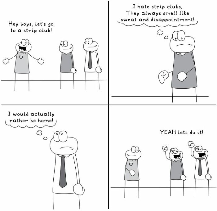 Hoppy Doodle comic about strip clubs and friends' humorous reactions