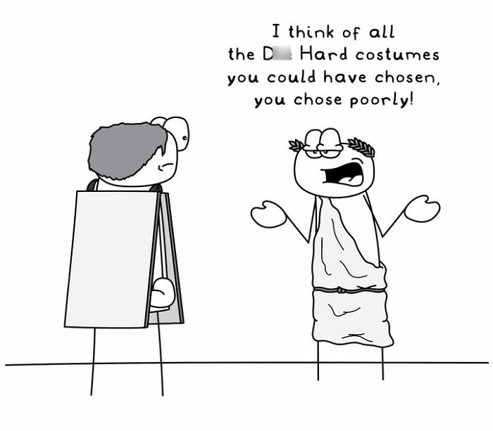 Hoppy Doodle comic with characters discussing poor costume choices humor