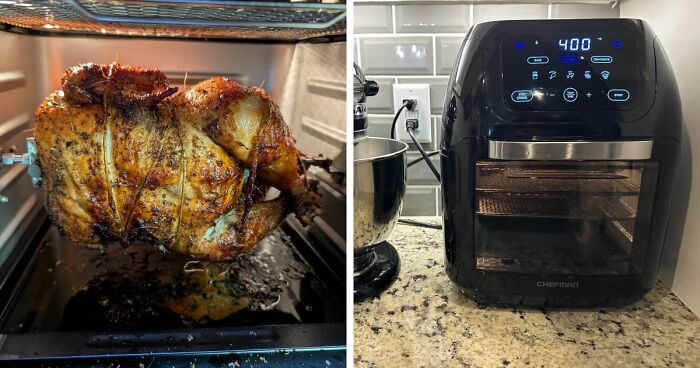 An air fryer roasting a whole chicken, a top choice for Big Deal Days.
