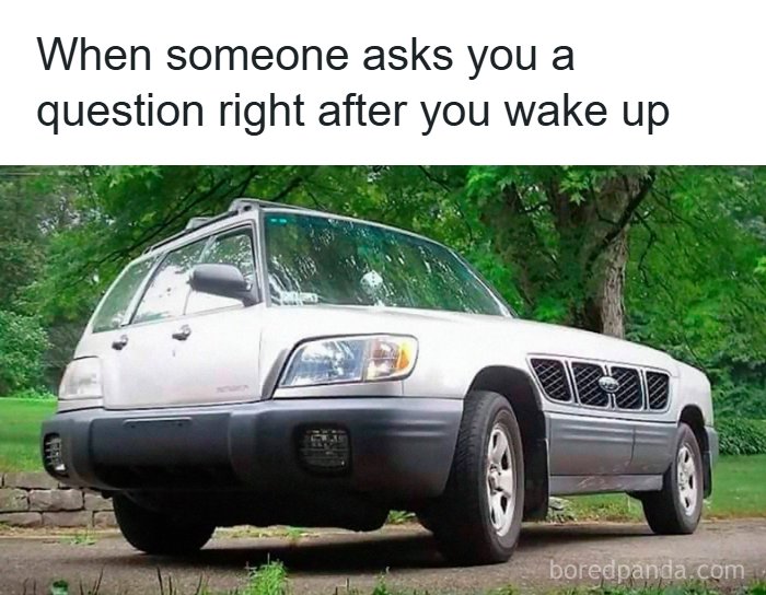 Confusing car edit meme depicting waking up early, ideal for sending memes to friends.