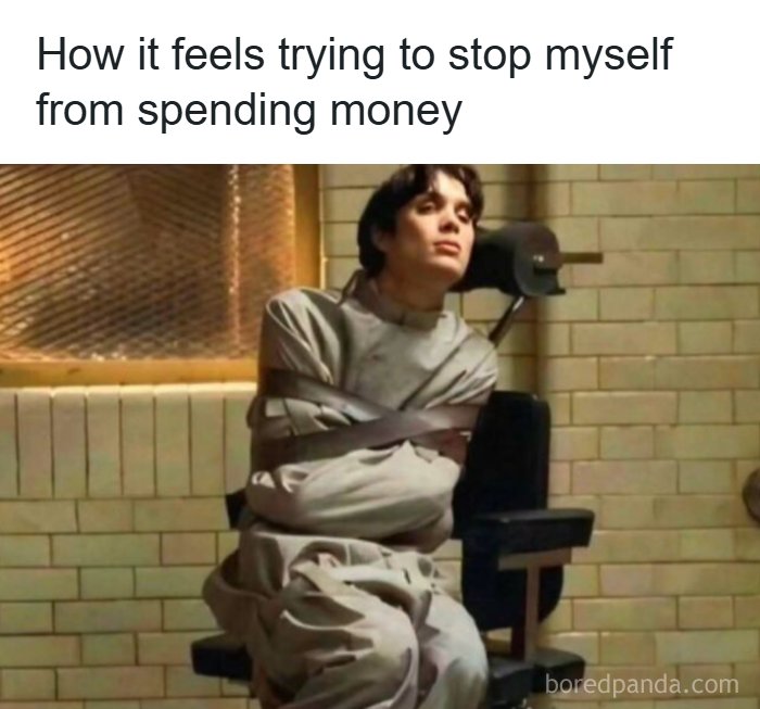 Cillian Murphy tied up in a straitjacket, representing trying to stop spending money in memes to friends.