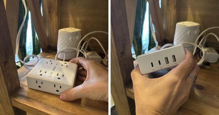 A white USB wall charger on a shelf, perfect for Big Deal Days trending items.