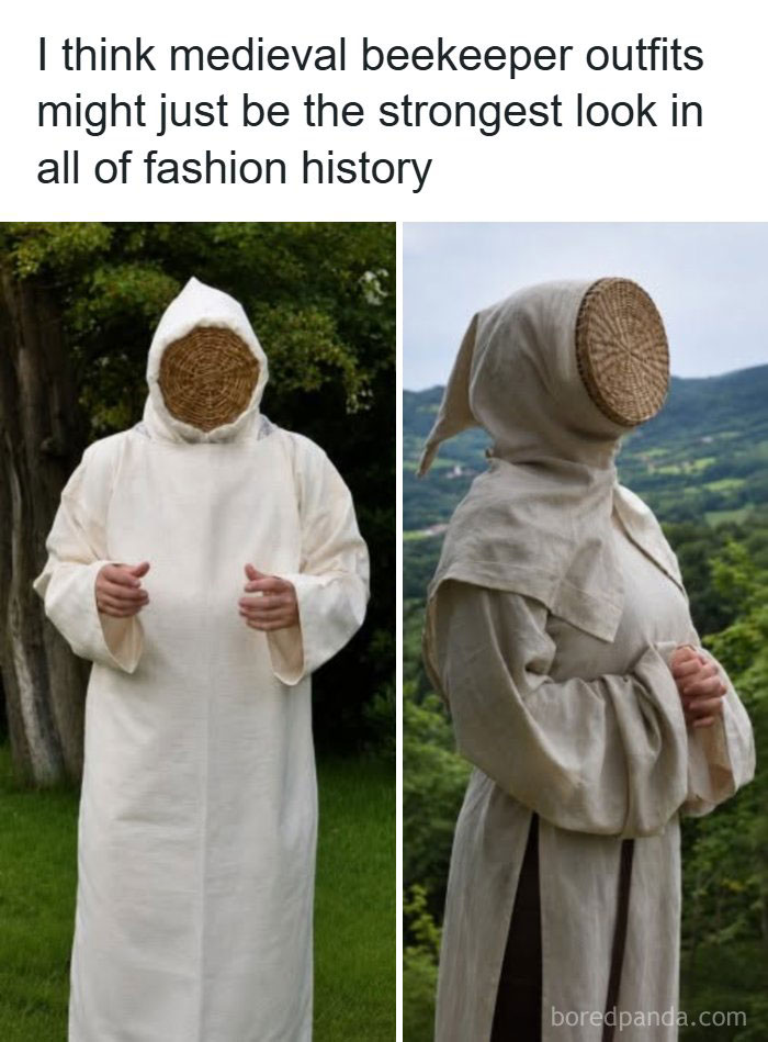 Historical depiction of medieval beekeeper outfits, revealing interesting facts about fashion history.