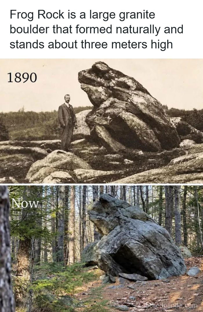 Comparison of Frog Rock in 1890 and present day highlighting interesting facts about the world around us