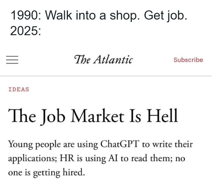 Social media meme about modern job market problems representing funny pics of recruiting fails.