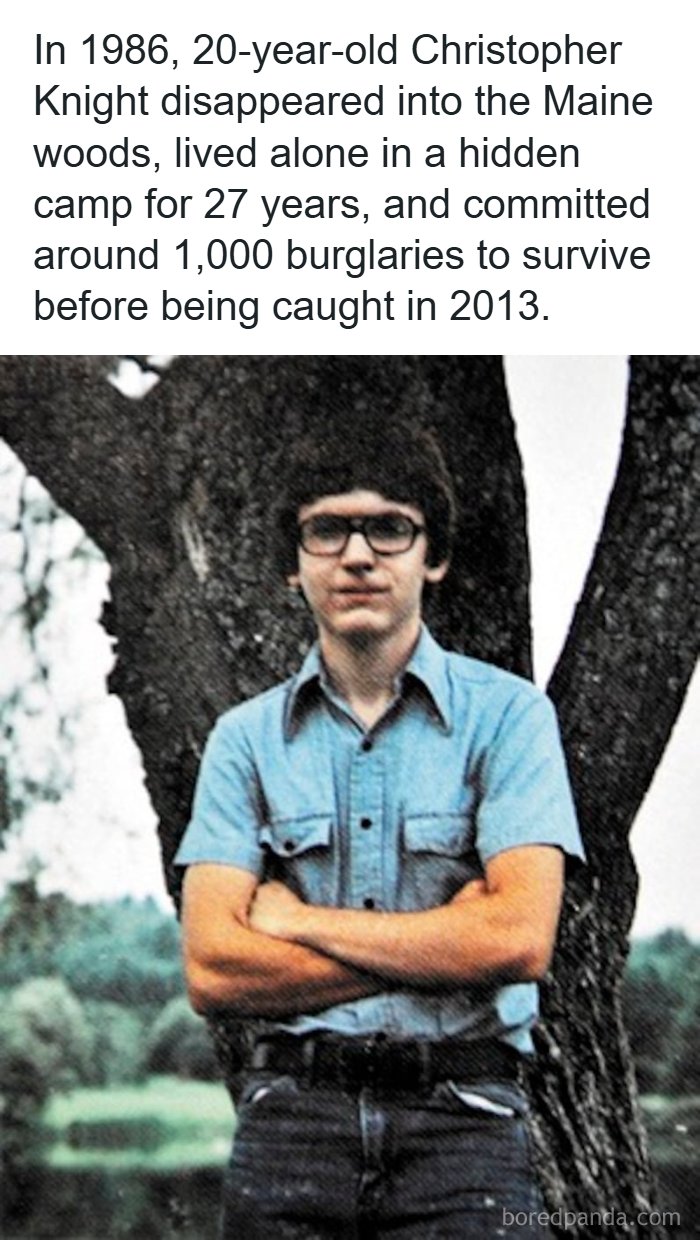Before and after photos of Christopher Knight who disappeared into the woods, a classic among creepy facts