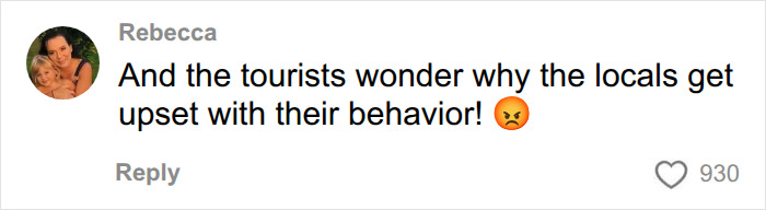An angry comment criticizing tourists for their disrespectful behavior at public beaches