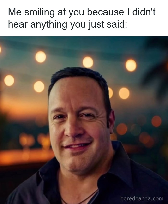 Man smiling awkwardly meme about not hearing everyday thoughts