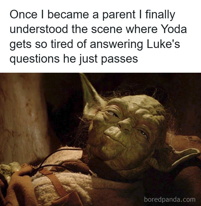 Nostalgic Yoda meme about parenting with Luke Skywalker questions