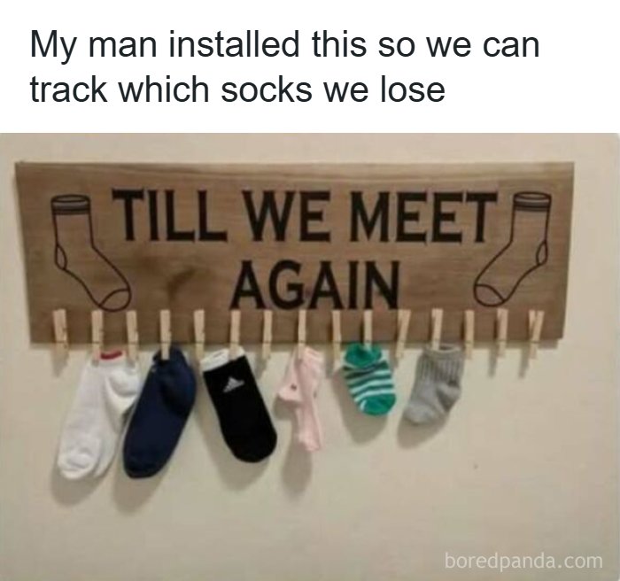 Funny pics of a wooden sock holder on a wall to hang single lost socks