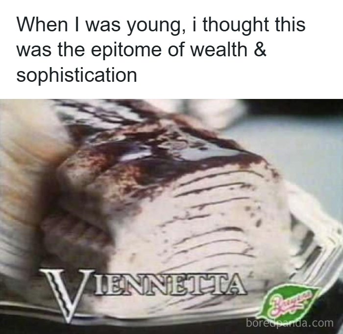 A nostalgic advertisement of a Viennetta ice cream cake representing childhood luxury