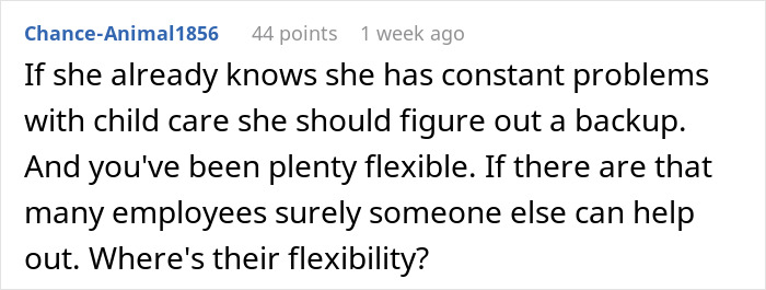 Mom Of Two Tries To Make Her Childcare Problem Her Coworker’s Responsibility, Balks At His Reaction Mom Of Two Tries To Make Her Childcare Problem Her Coworker’s Responsibility, Balks At His Reaction