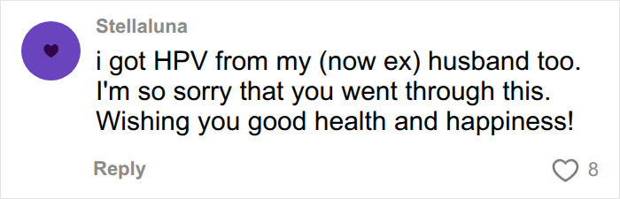 Comment sharing HPV experience from ex-husband and wishing health Comment sharing HPV experience from ex-husband and wishing health