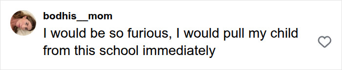 A comment on an unsettling image from a school, expressing anger and wanting to pull a child from school.