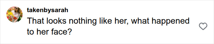 A social media comment asking what happened to Jennifer Lawrence's face amid plastic surgery rumors.