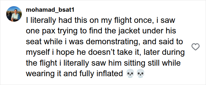 Flight attendant comment recalling passenger wearing inflated vest like influencer Hugh Lovett
