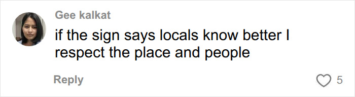 Social media comment on respecting locals and beach warnings when people travel.
